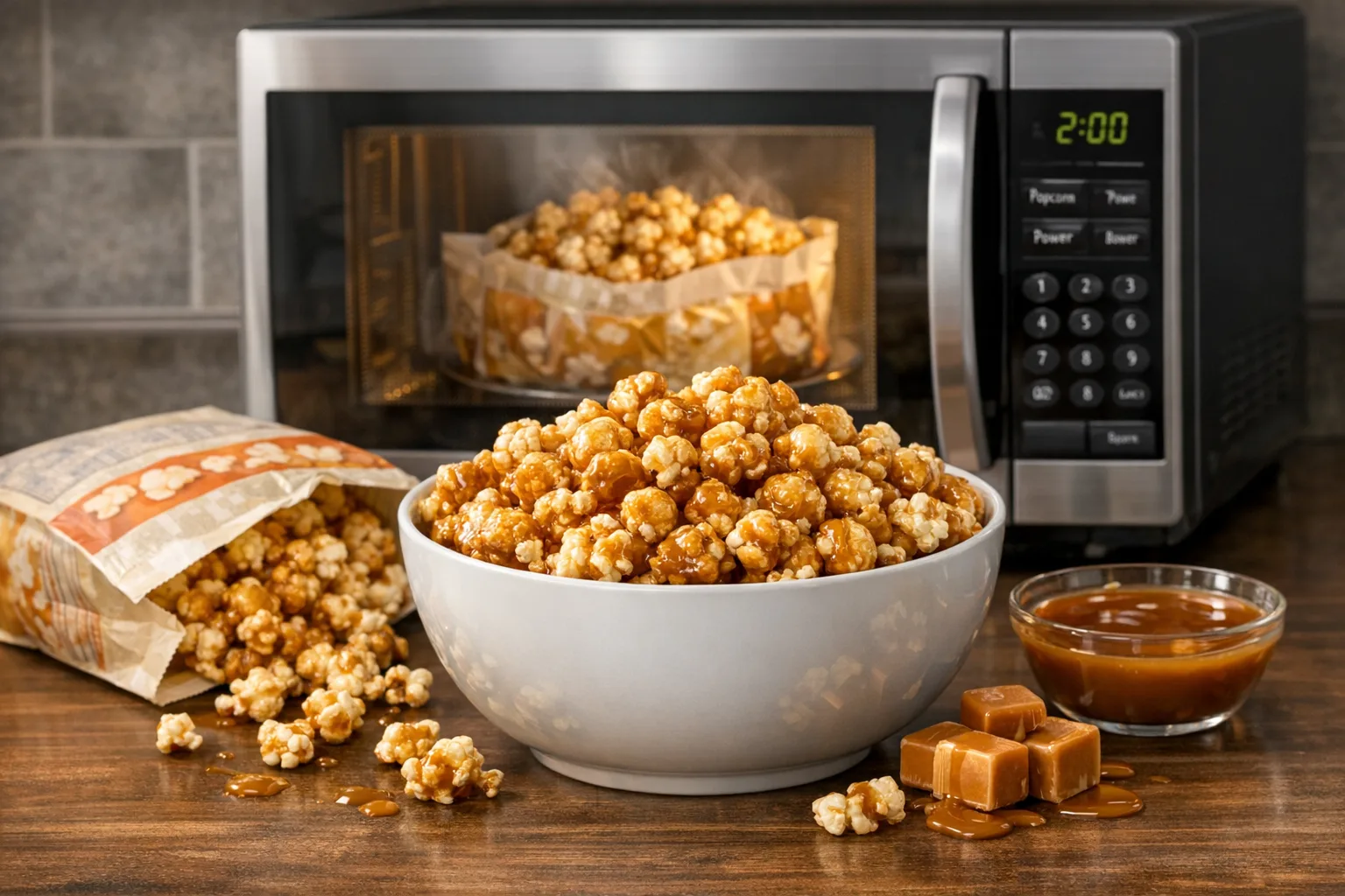 Mikrowelle Popcorn mit Karamell: Familien-Snack zum Teilen