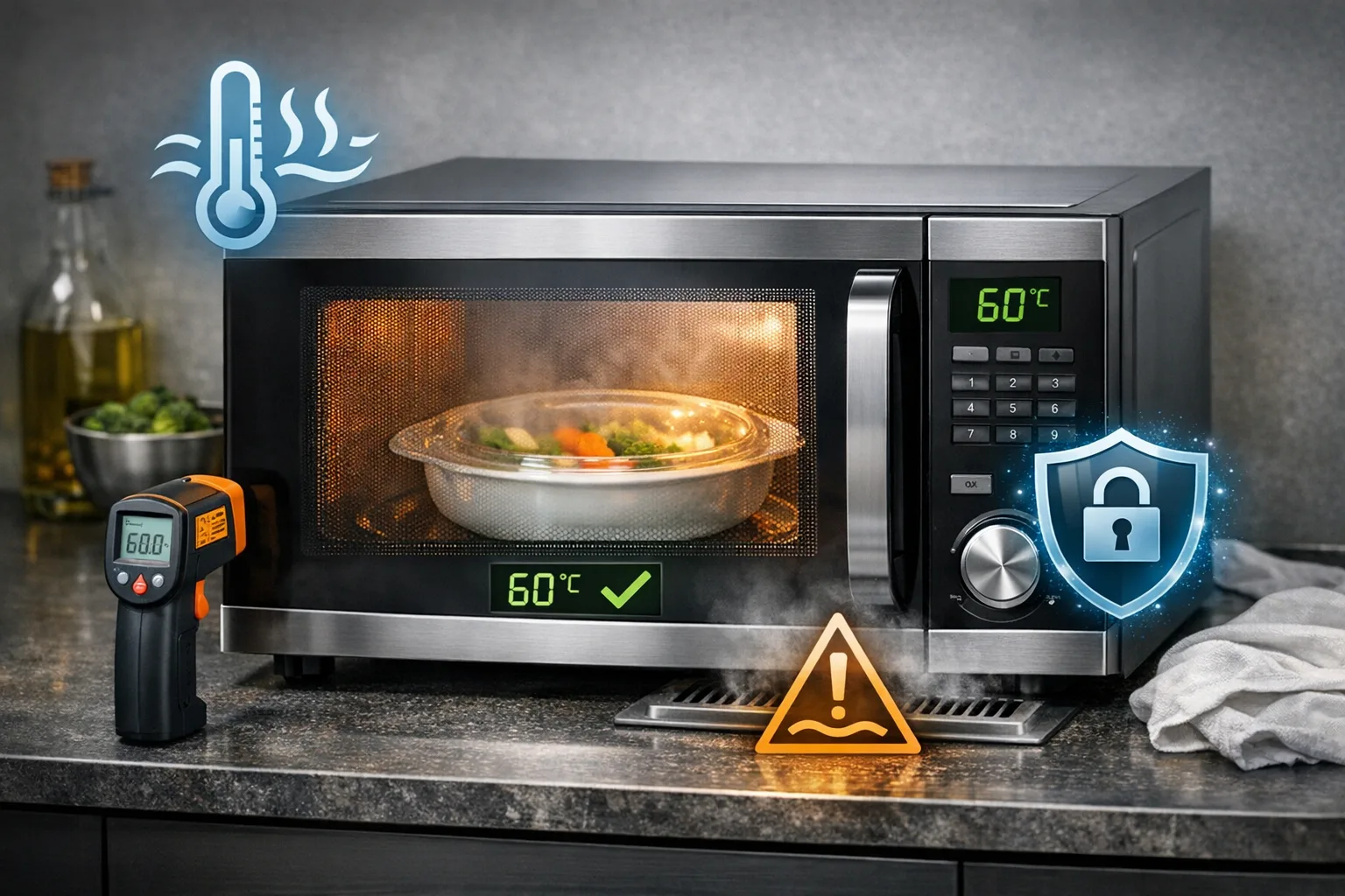 Mikrowelle fuer schonendes Erwaermen: Temperaturkontrolle und Schutzmassnahmen